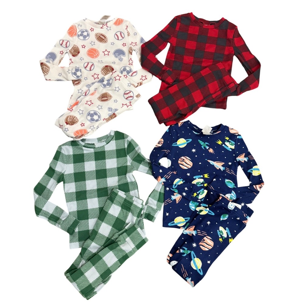 Kids Pajama Bundle 4 Sets Size 6/6X Saint Eve Space Plaid Sports Boys